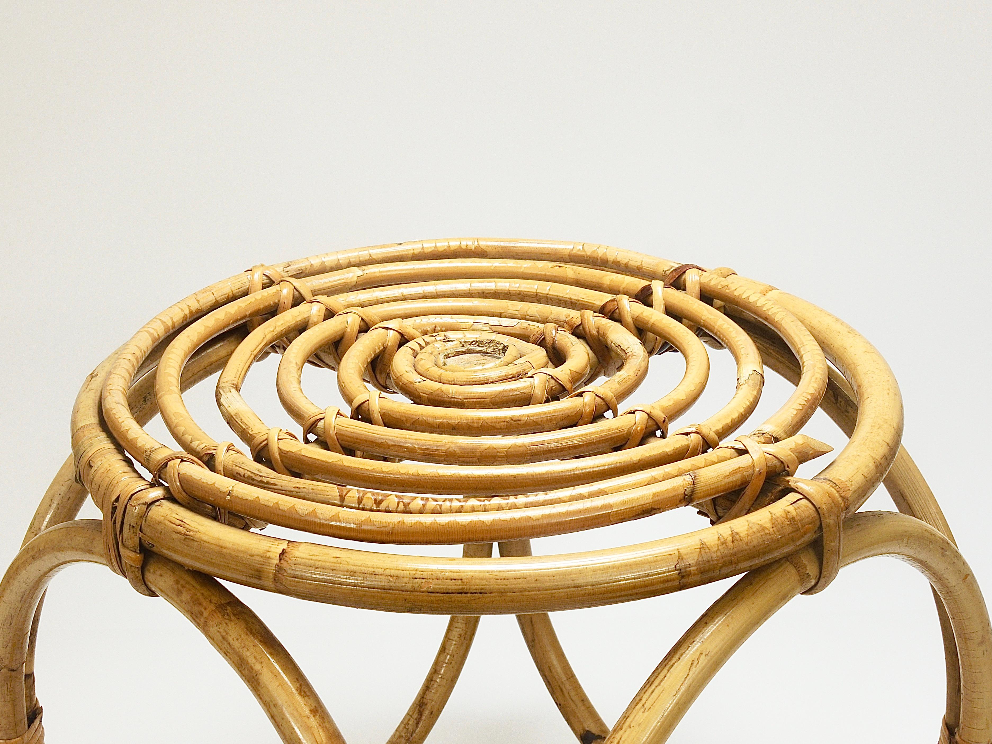 Mid-Century Modern Franco Albini Style Midcentury Rattan Bamboo Stool, Side Table, France, 1950s