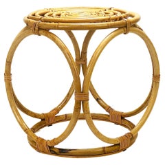 Franco Albini Style Midcentury Rattan Bamboo Stool, Side Table, France, 1950s