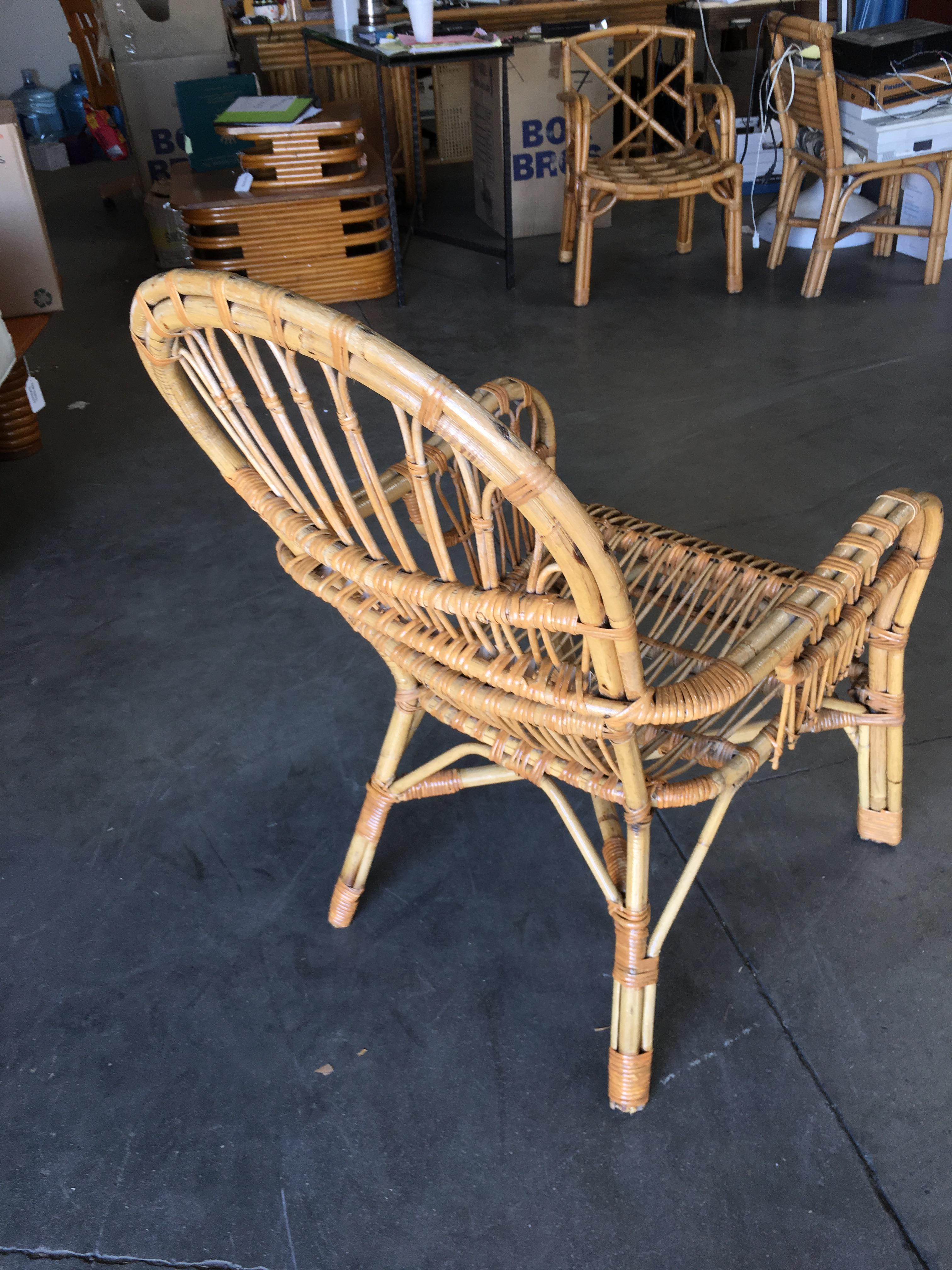 American Basket Woven Mid-century Stick Rattan Lounge Chair