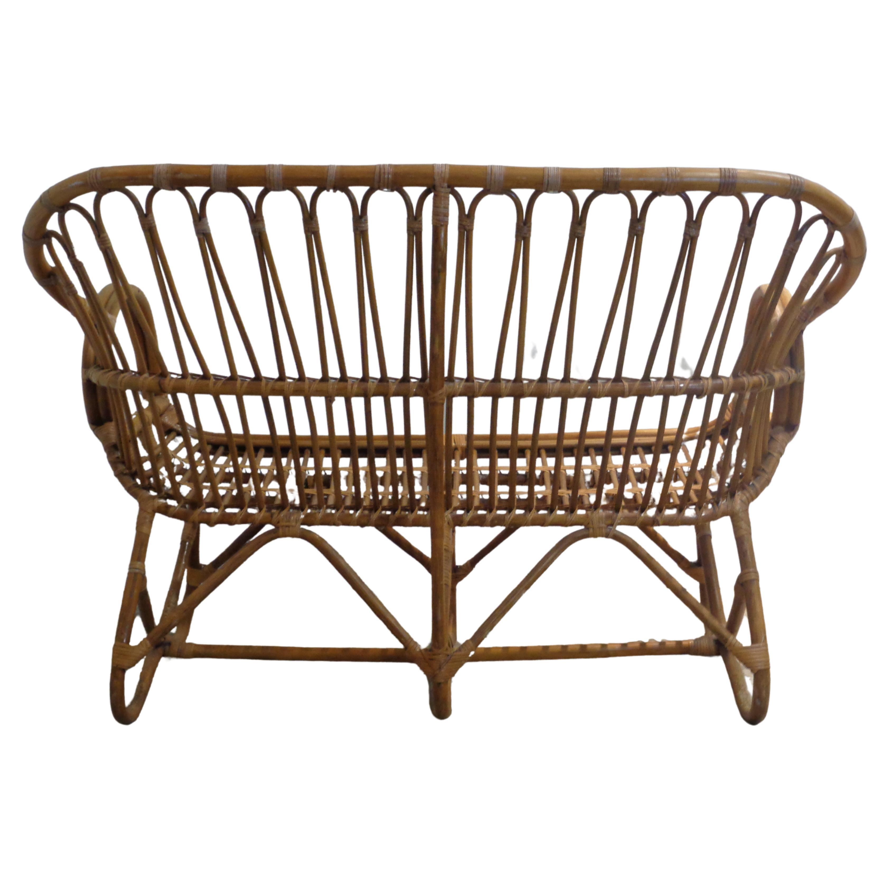 Hand-Crafted  Franco Albini Style Rattan Settee For Sale