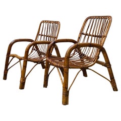 Franco Albini Style Pair of Bamboo and Rattan Armchairs, Italy, 1960s