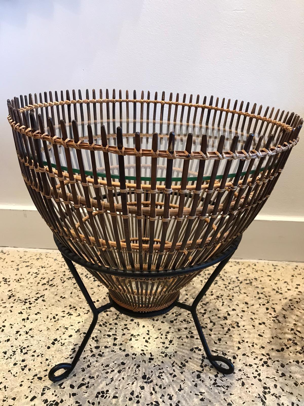 Franco Albini Style Rattan 1960s Fishing Basket Side Tables, Pair 5