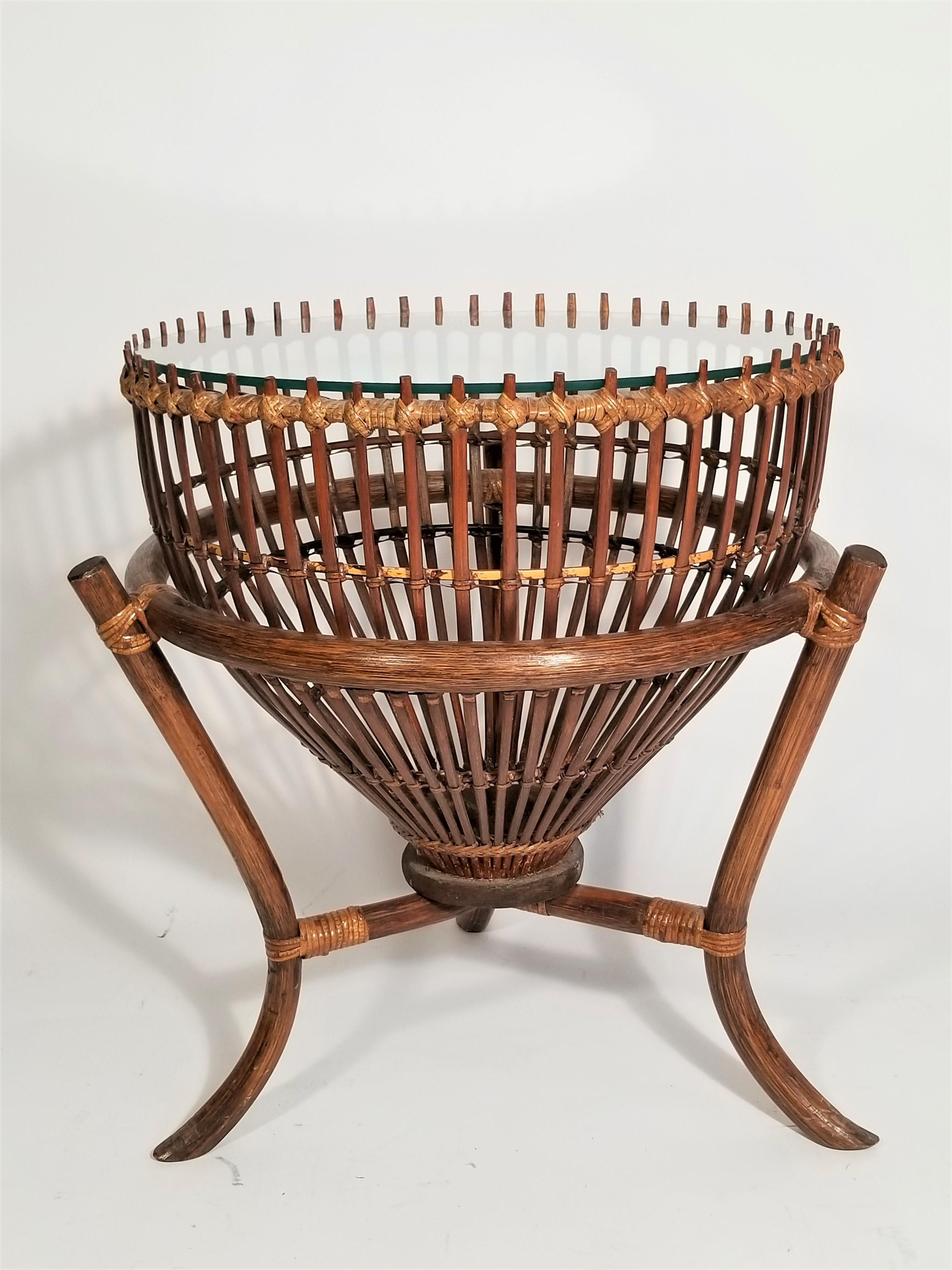 Franco Albini Style Rattan 1960s Fishing Basket Table For Sale 10