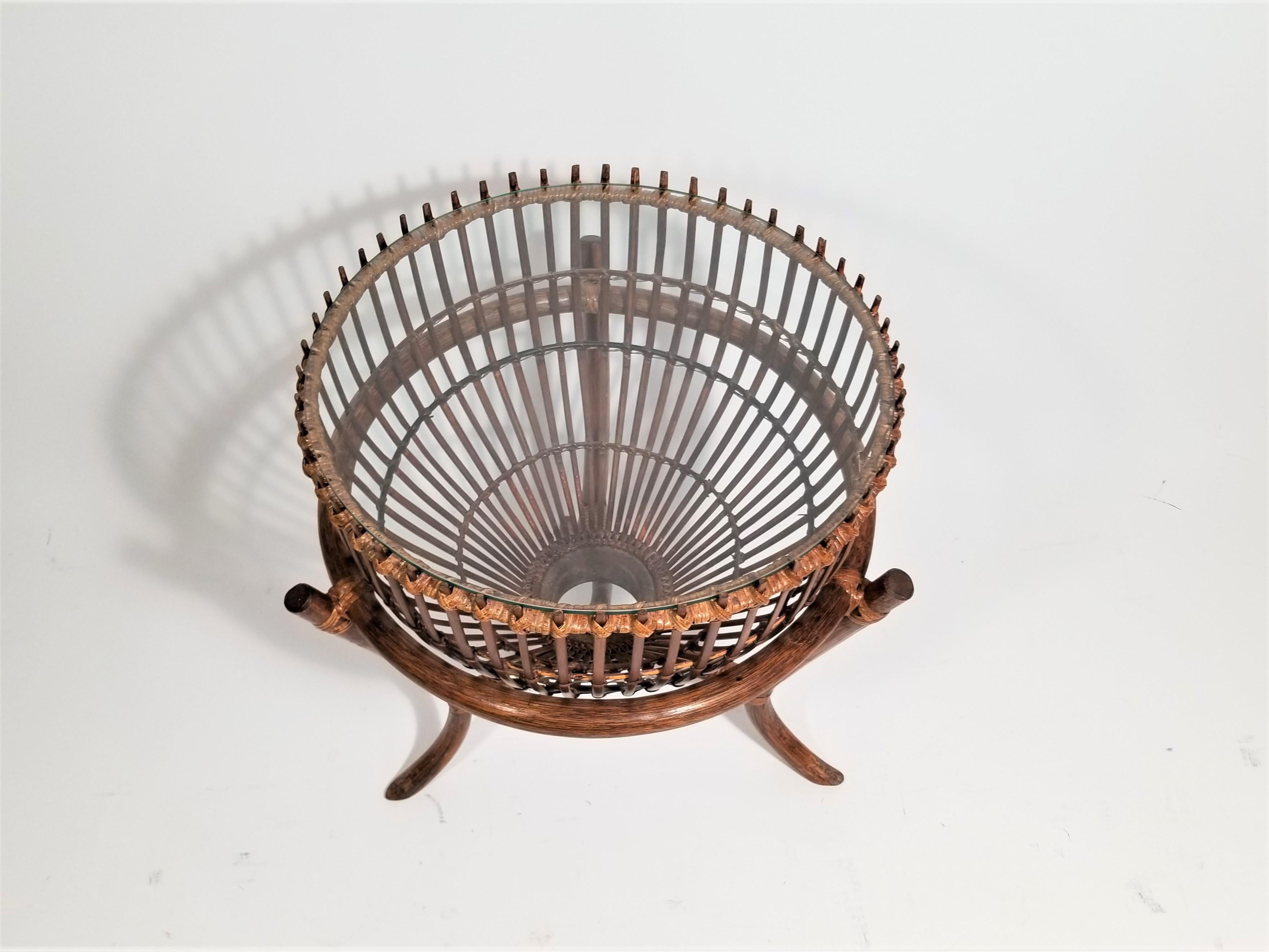 20th Century Franco Albini Style Rattan 1960s Fishing Basket Table For Sale