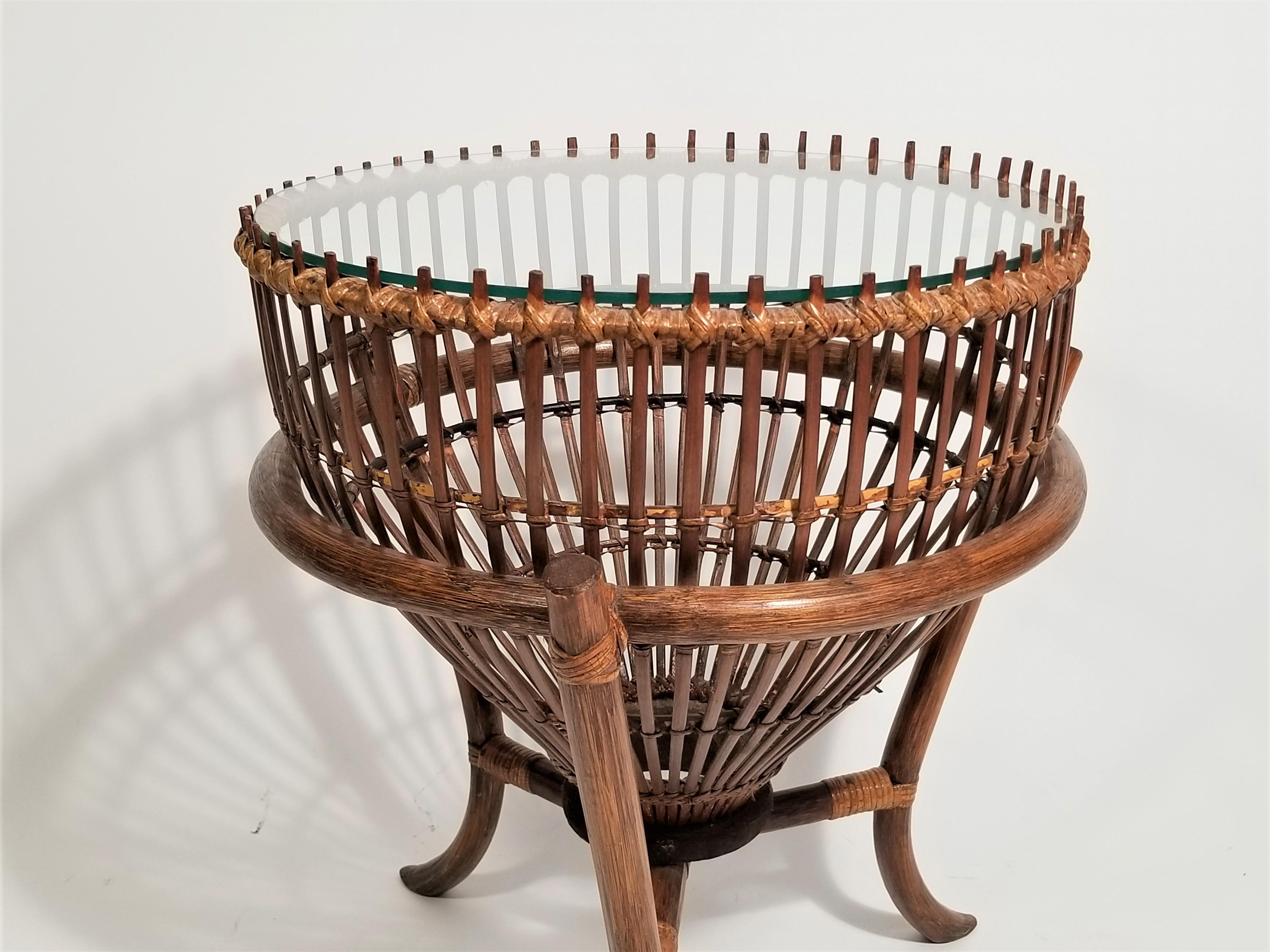 Franco Albini Style Rattan 1960s Fishing Basket Table For Sale 2