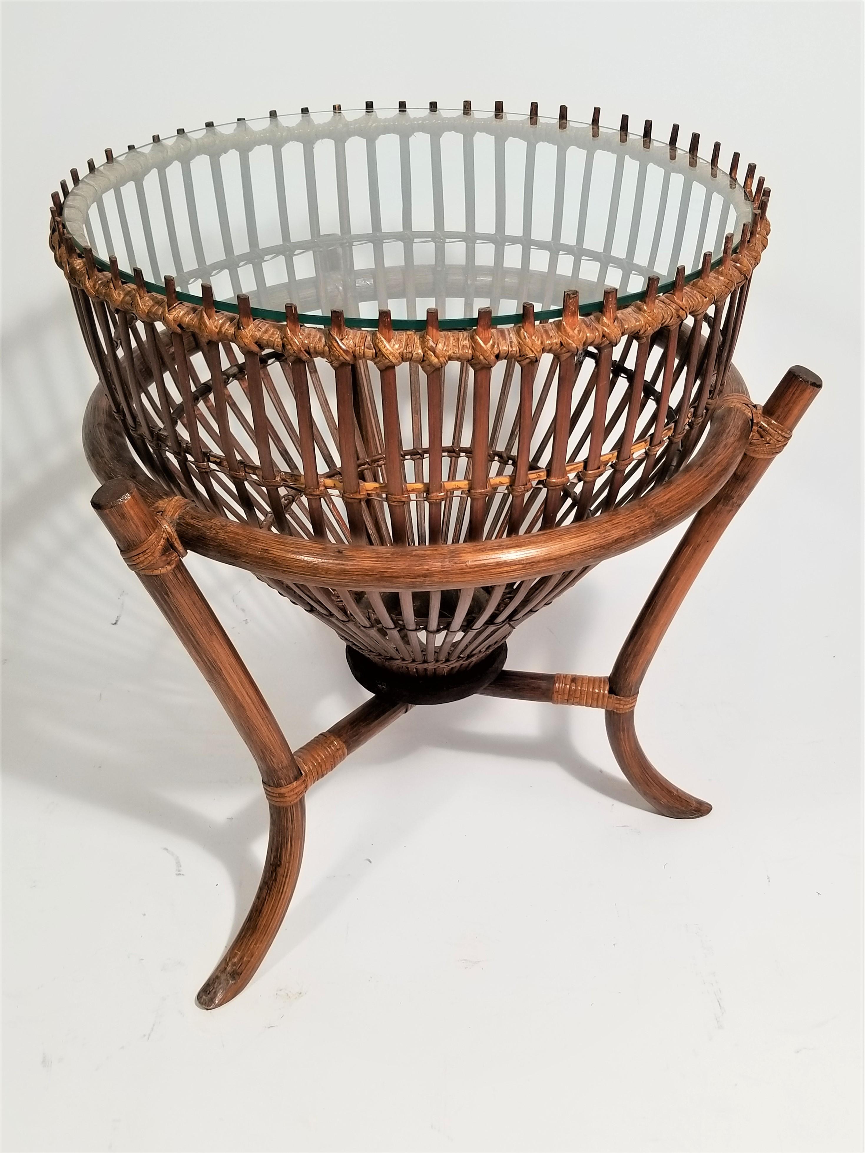 Franco Albini Style Rattan 1960s Fishing Basket Table For Sale 3