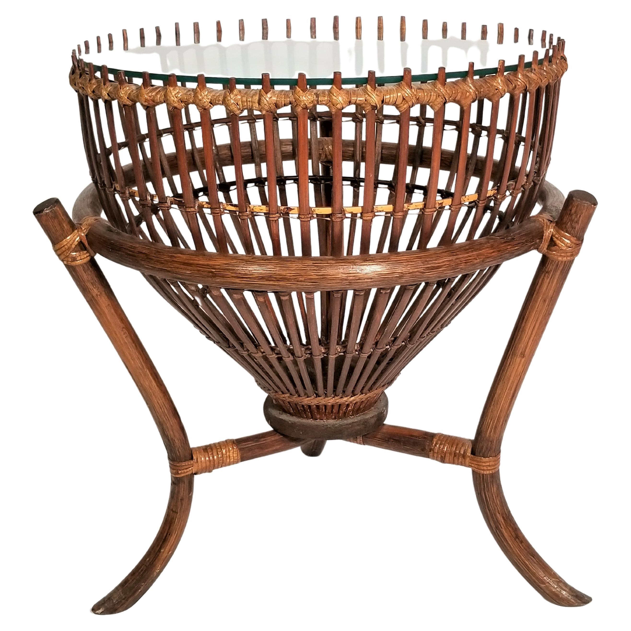 Franco Albini Style Rattan 1960s Fishing Basket Table