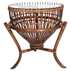 Vintage Franco Albini Style Rattan 1960s Fishing Basket Table