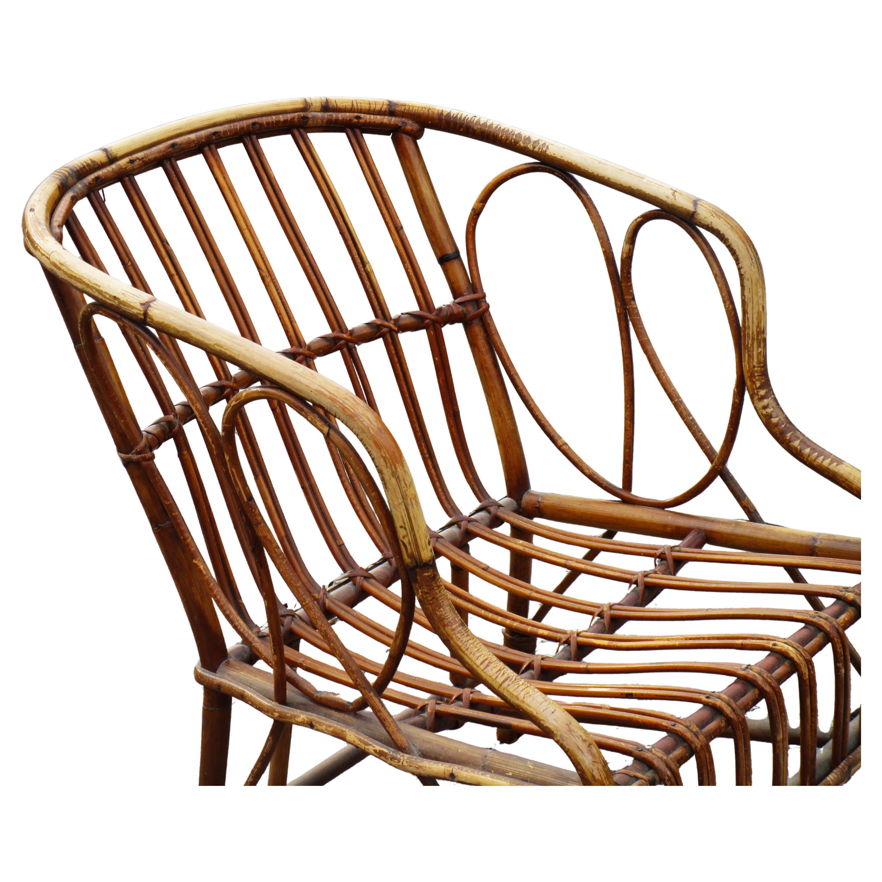Fatto a mano Poltrona in rattan in stile Franco Albini in vendita