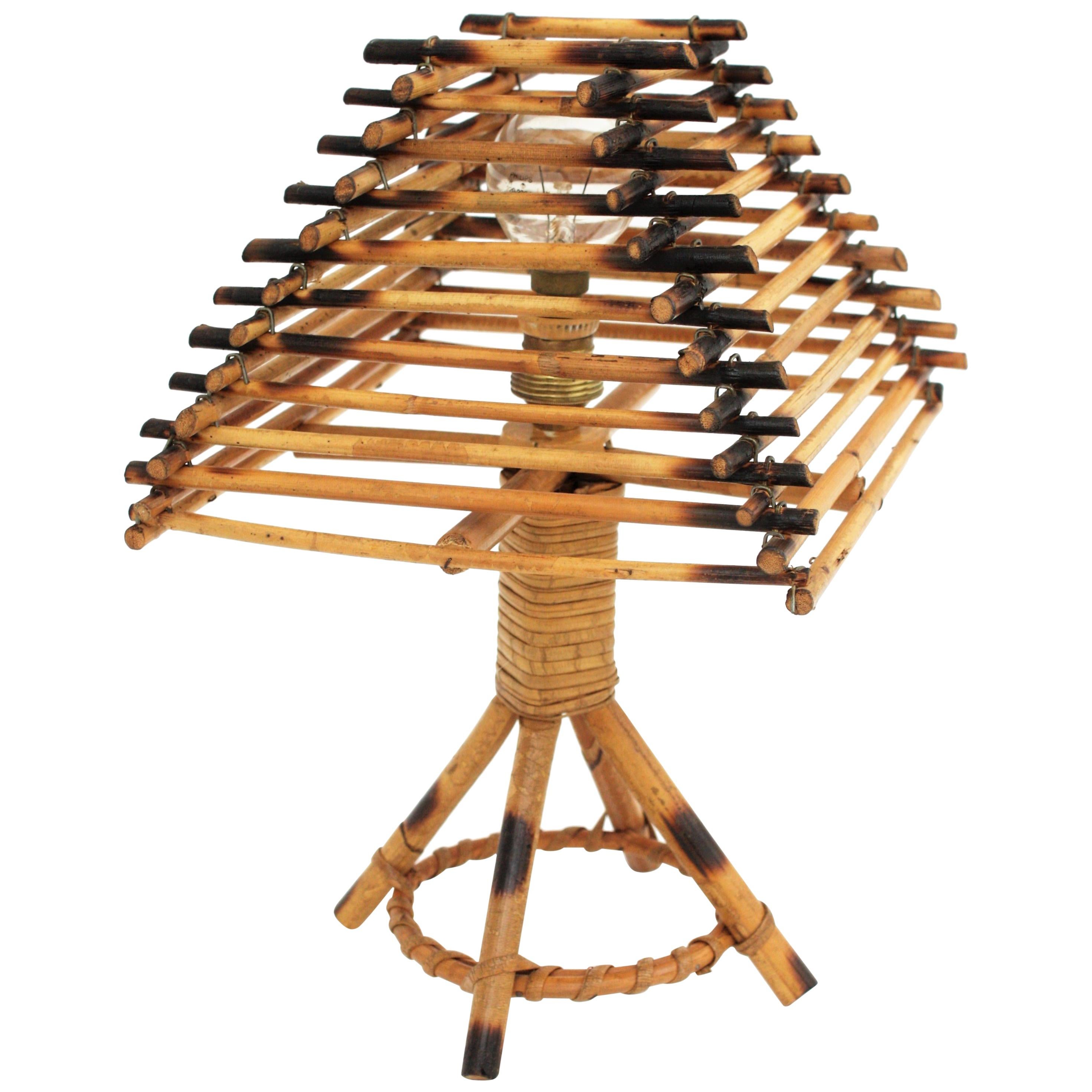 Franco Albini Style Rattan and Wicker Table Lamp, Italy, 1960s
