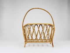 Franco Albini Style Rattan Bamboo Magazine Rack Newspaper Stand, Italy, 1970s