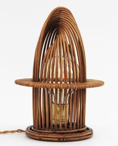 Franco Albini Style Rattan Modernist Table Lamp, Italy, 1960s
