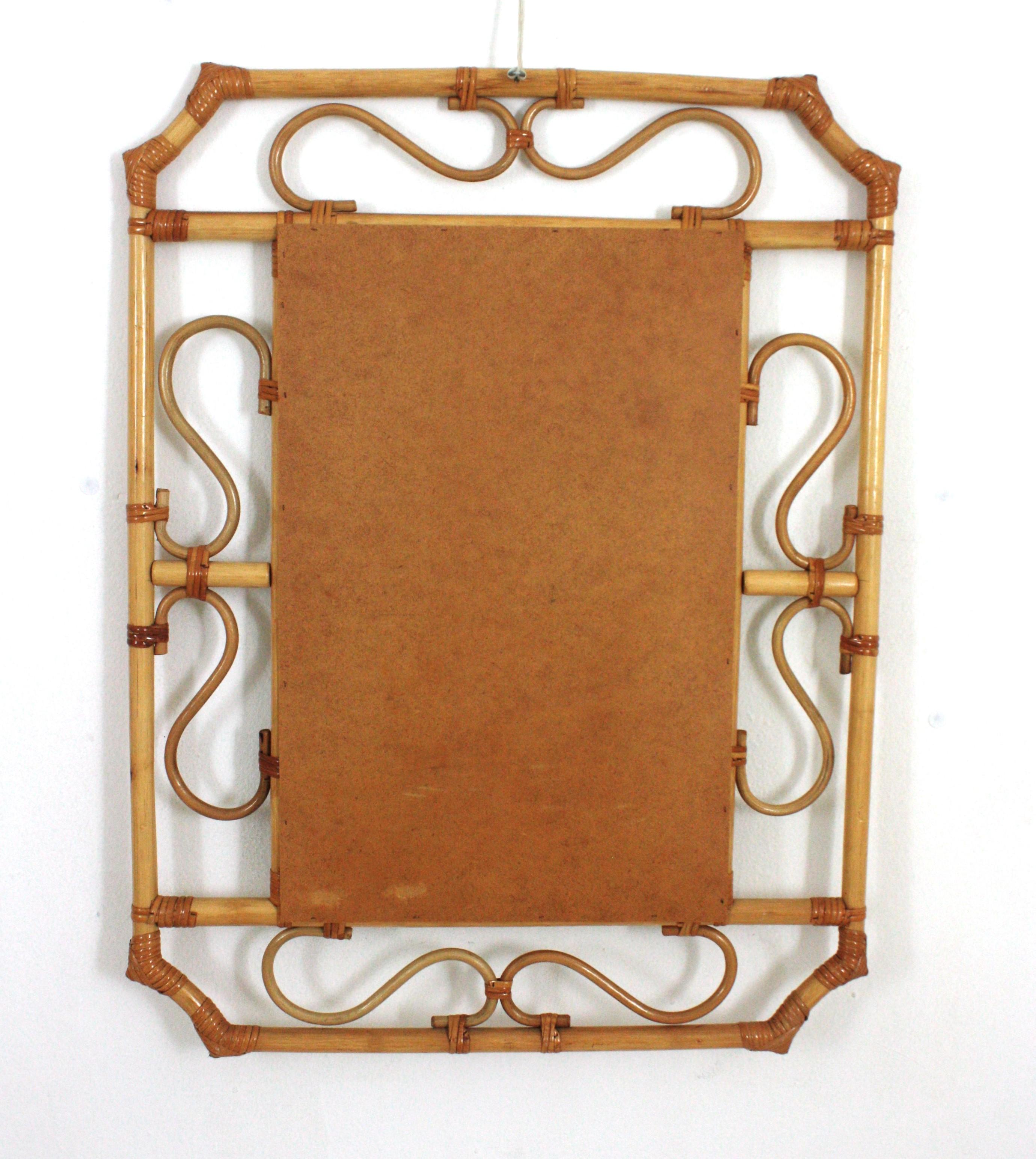 Franco Albini Style Rattan Octagonal Mirror, Italy, 1960s For Sale 4