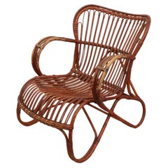 Franco Albini Style Reddish Stained Bamboo Lounge Chair