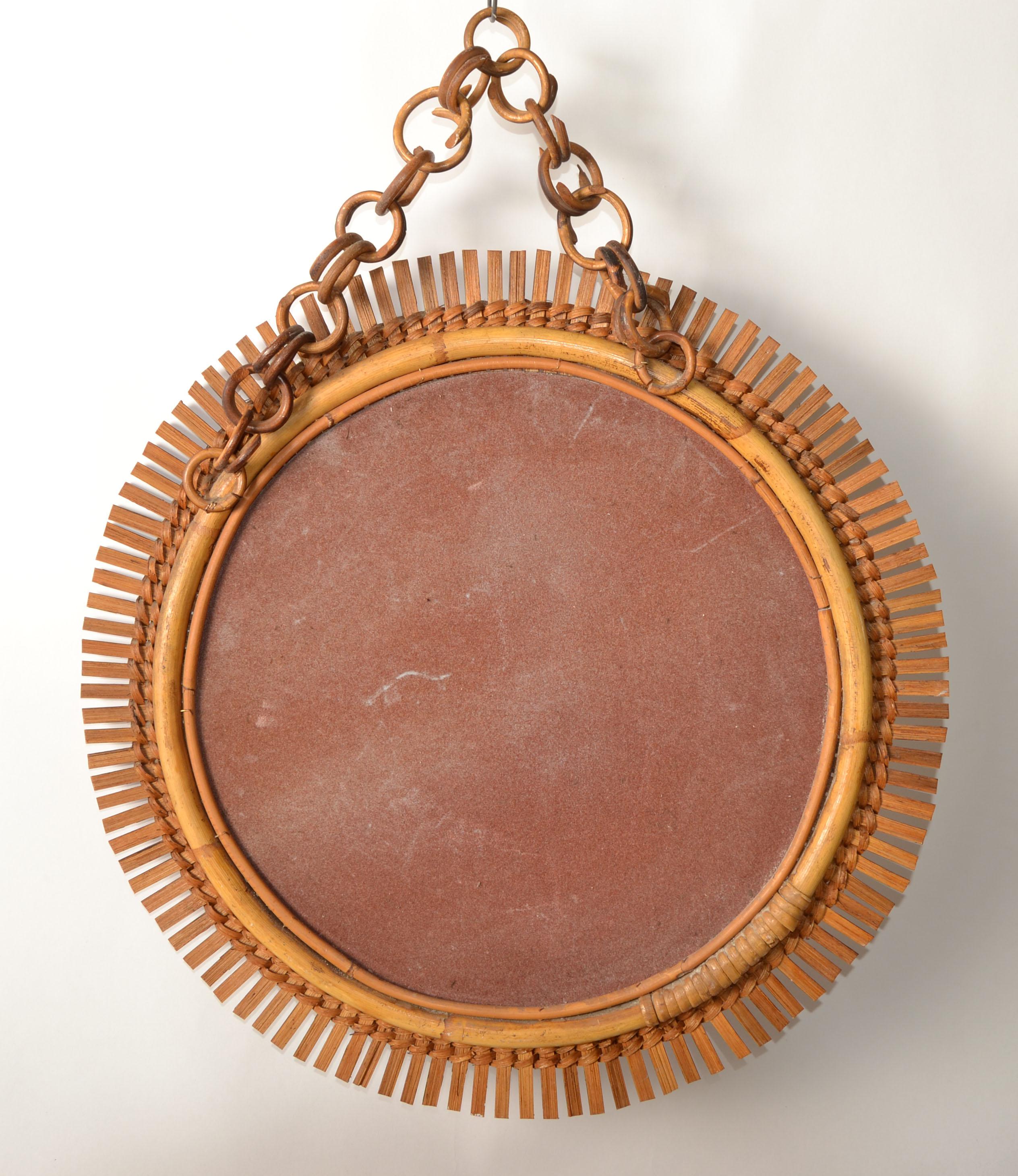 Miroir mural rond en bambou brûlé de style Franco Albini, Italie, mi-siècle moderne en vente 4