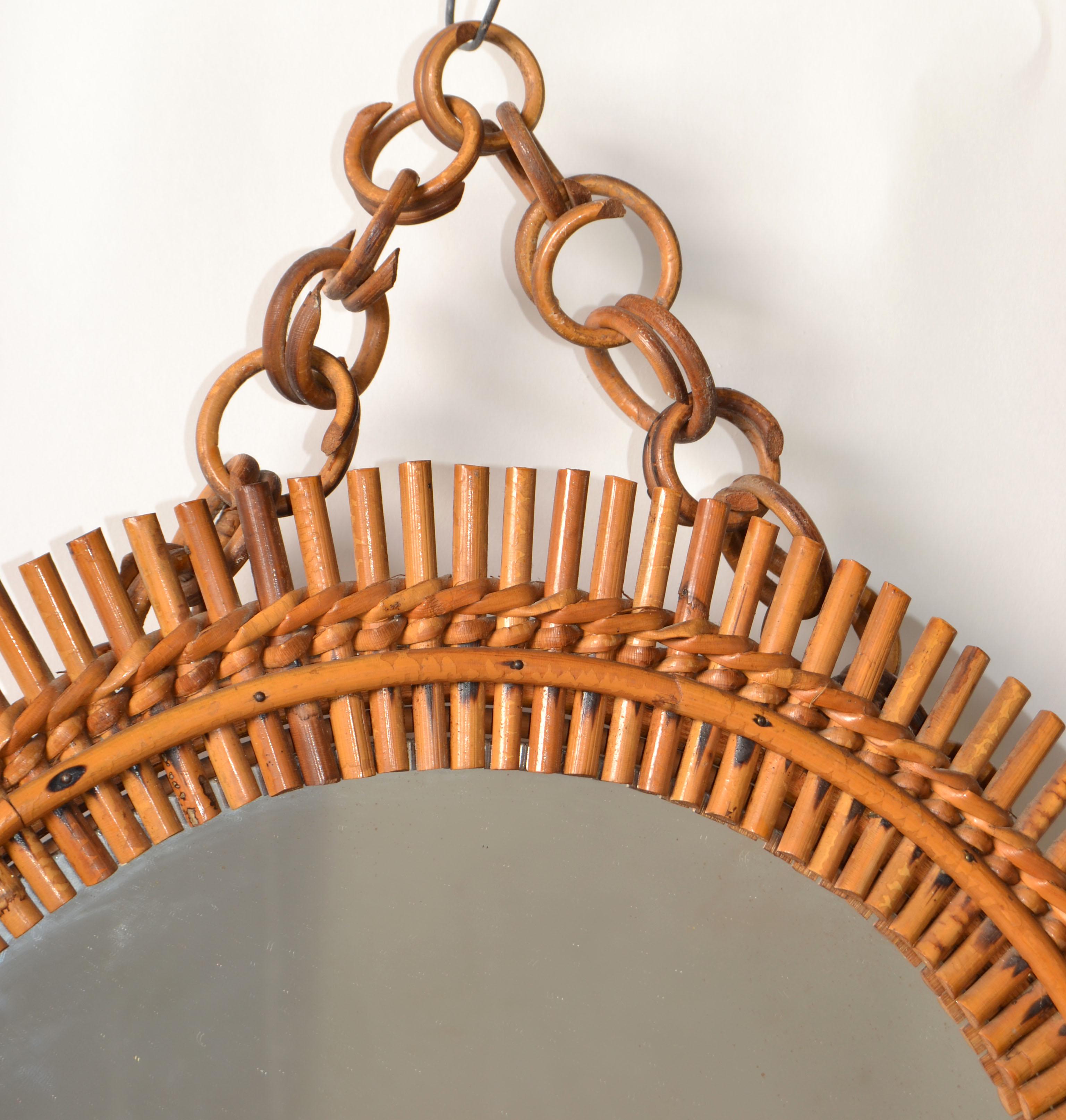 Miroir mural rond en bambou brûlé de style Franco Albini, Italie, mi-siècle moderne en vente 5