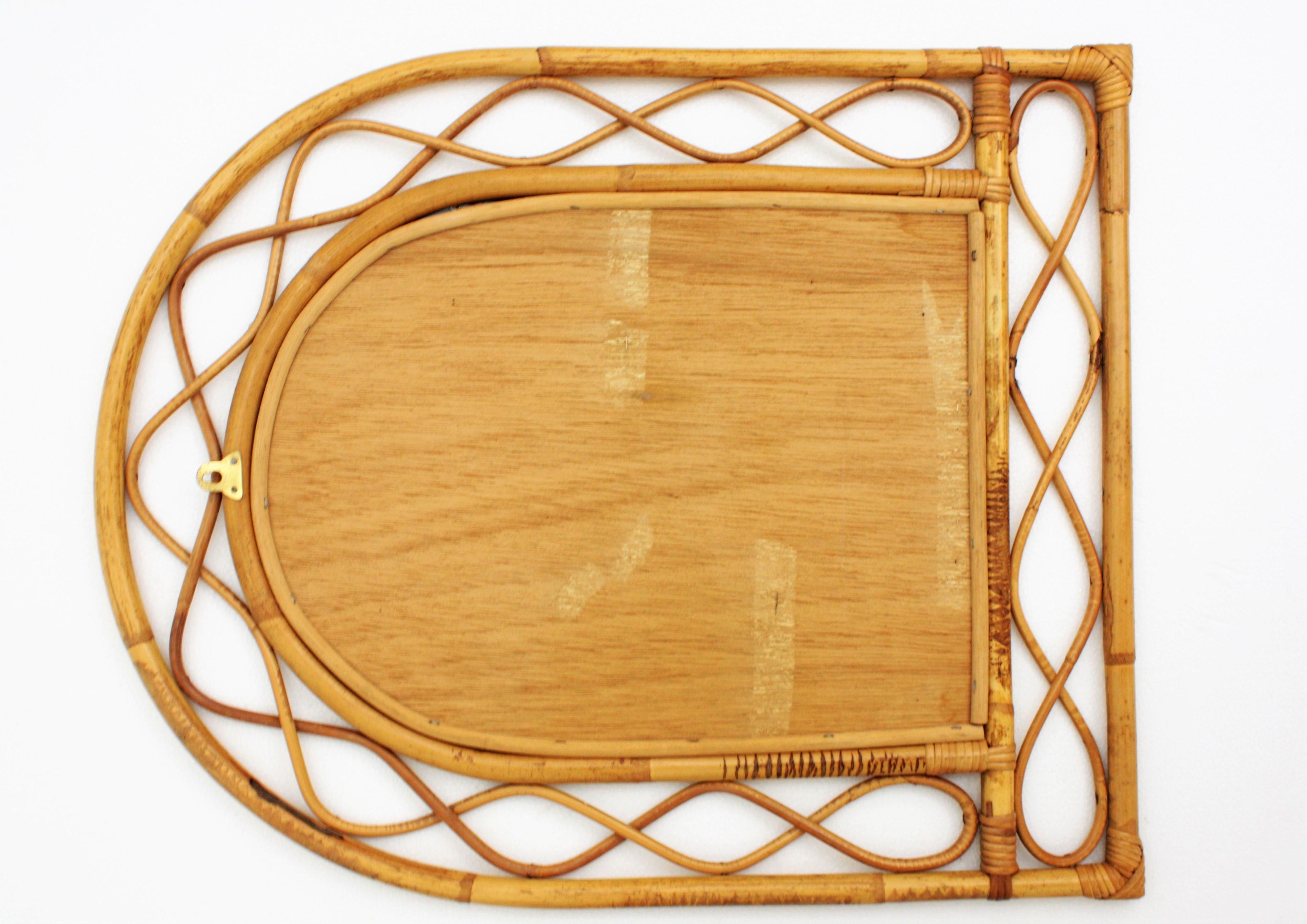 Franco Albini Style Semi Oval Bamboo and Rattan Mirror 3