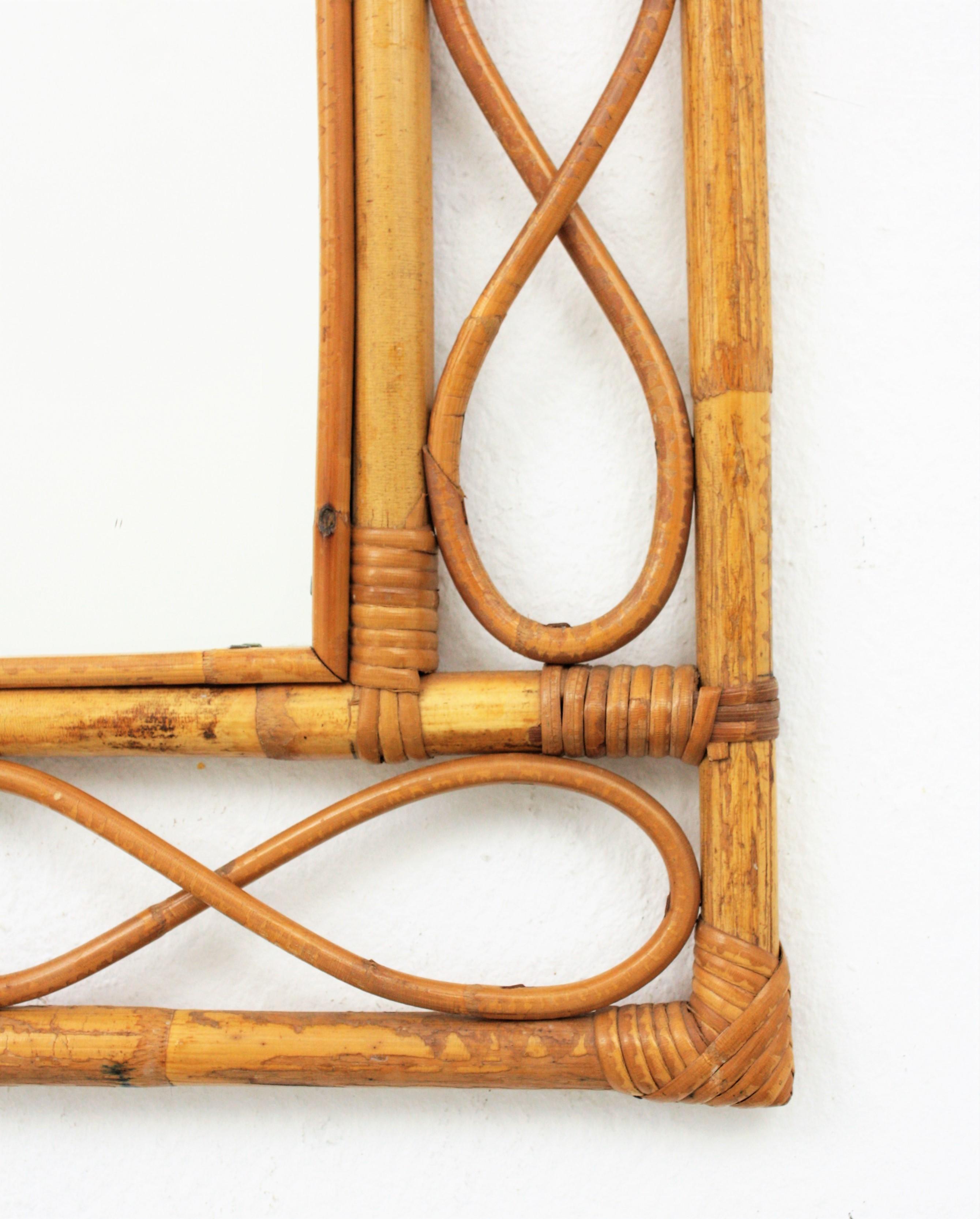 Mid-Century Modern Franco Albini Style Semi Oval Bamboo and Rattan Mirror