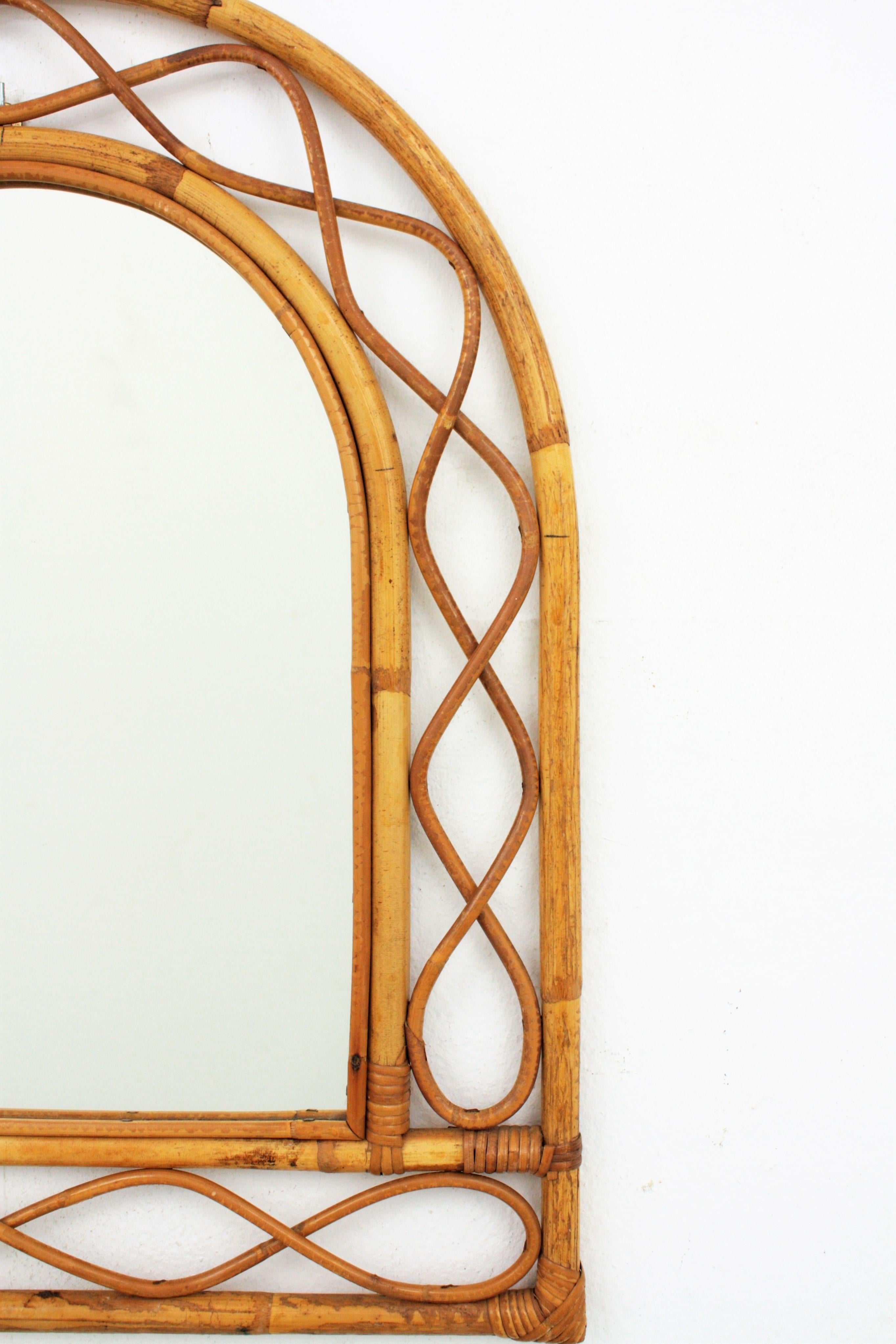 Franco Albini Style Semi Oval Bamboo and Rattan Mirror 1