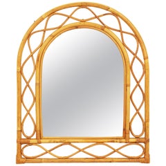 Franco Albini Style Semi Oval Bamboo and Rattan Mirror