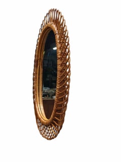 Franco Albini Stil Specchio da Parete Ovale aus Rattan, Da a Italia 1960er Jahre
