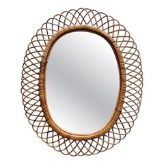 Franco Albini Stil Specchio da Parete Ovale aus Rattan, Da a Italia 1960er Jahre