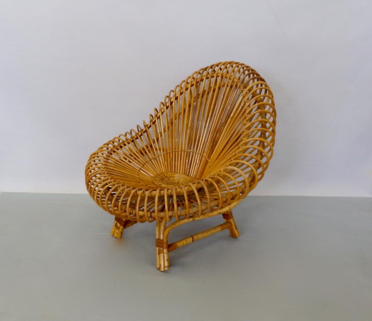 Mid-Century Modern Franco Albini Style Split Reed Bamboo Lounge Chair