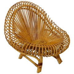 Franco Albini Style Split Reed Bamboo Lounge Chair