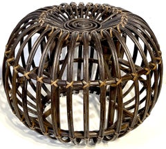 Pouf/optano in stile Franco Albini in rattan macchiato, canna e salice