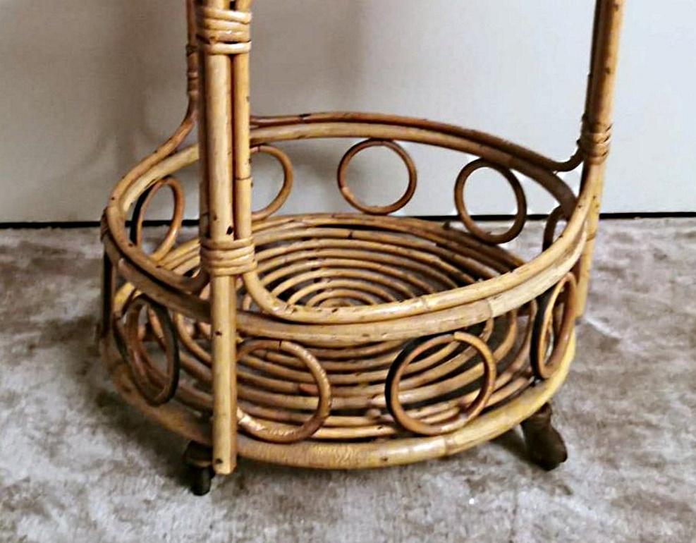 Franco Albini Style Vintage Italian Bamboo And Rattan Bar Cart For Sale 4