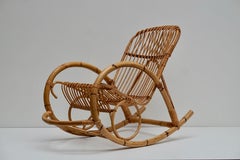 Franco Albini Style Wicker Bamboo Rocking Chair