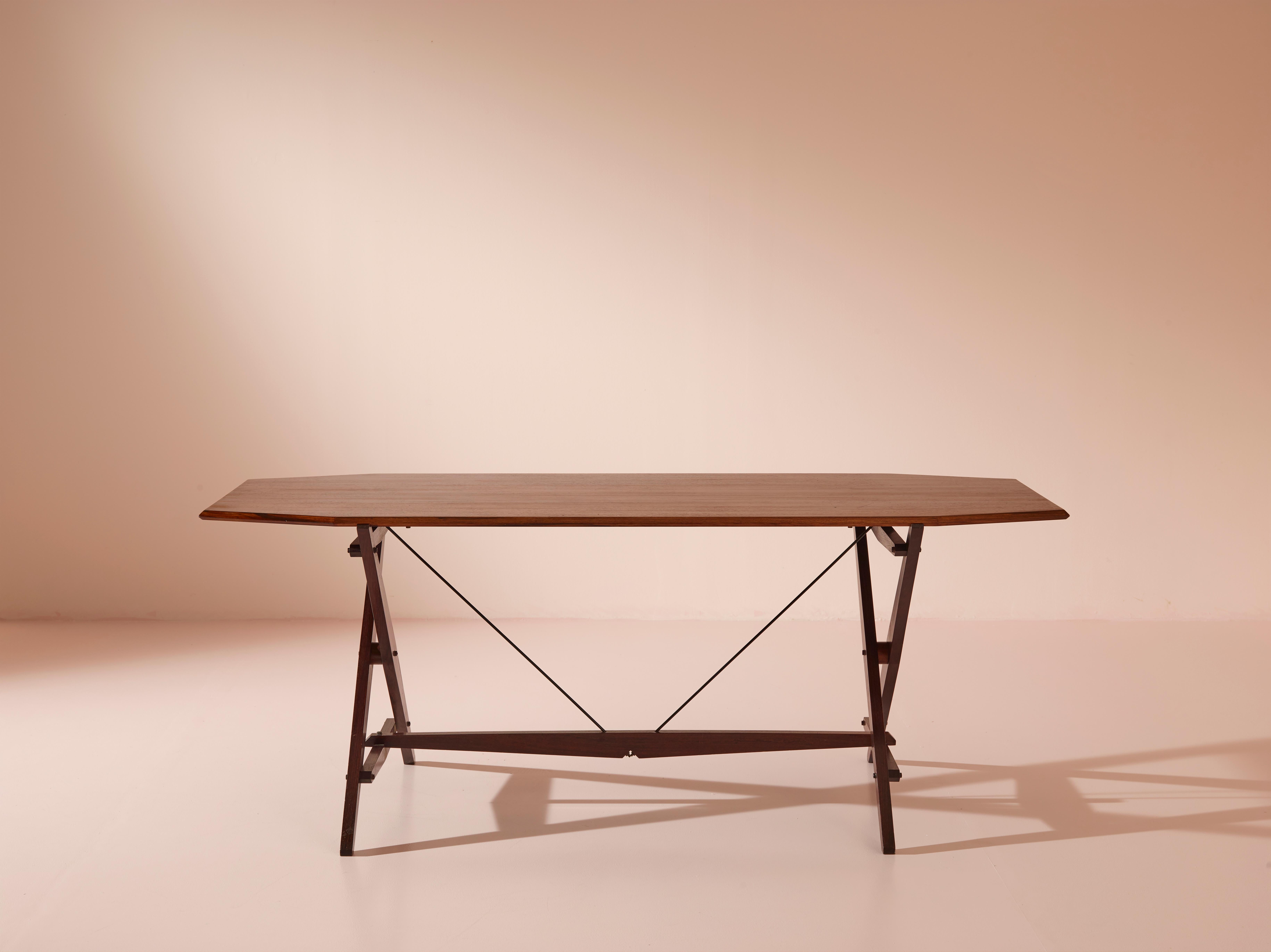 Mid-Century Modern Franco Albini teak dining Table Model TL2 'Cavalletto' for Poggi, Italy 1950s For Sale