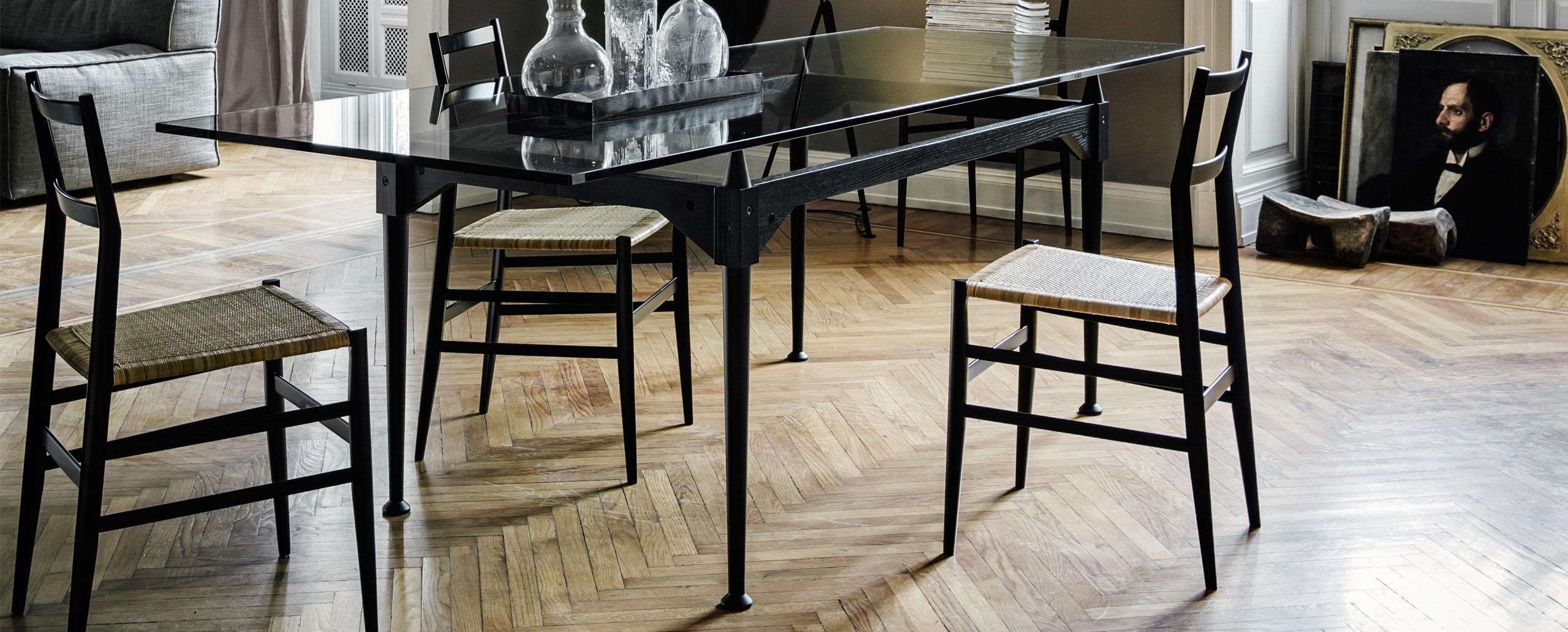 Franco Albini Tl3 Table, Black Dyed Wood and Glass by Cassina In New Condition For Sale In Barcelona, Barcelona