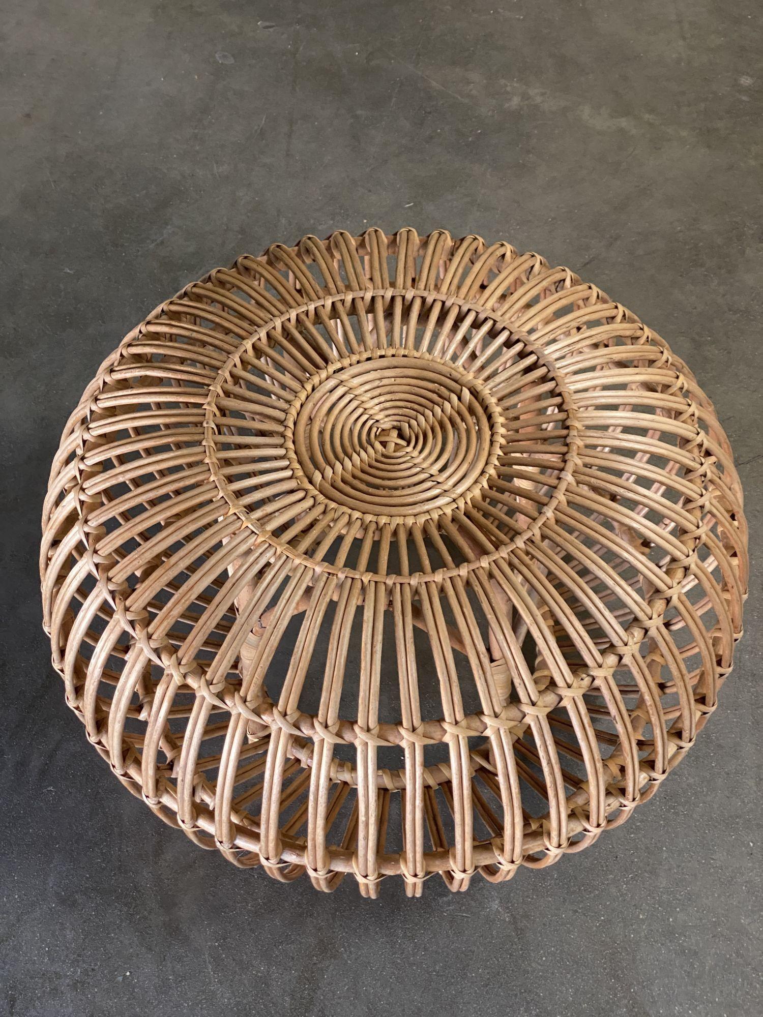 Italian Franco Albini Woven Rattan Stool Ottoman, Circa 1960