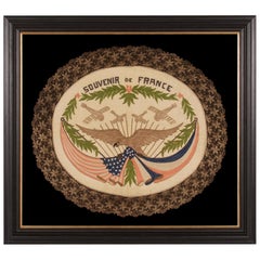 Vintage Franco-American Textile with the Image of an Eagle Holding the American and Flag