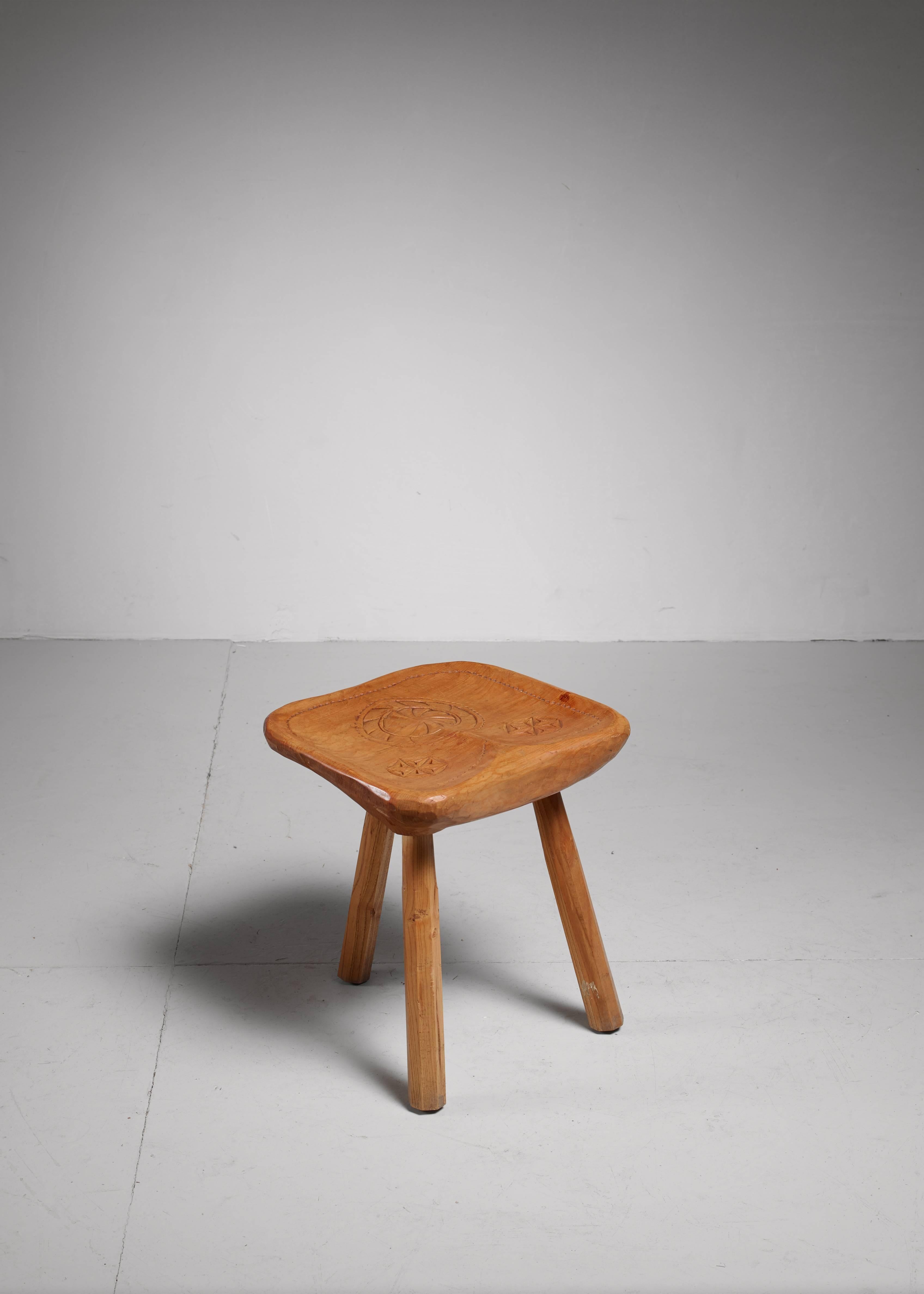 Mid-Century Modern Franco Armand Solid Sculpted Wood Stool, Italy, 1966 For Sale
