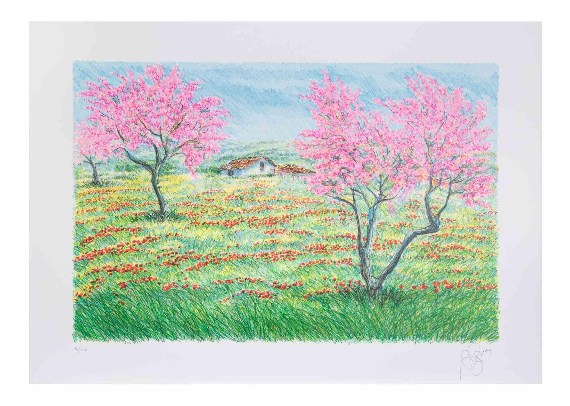 Spring Landscape - Lithograph by Franco Azzinari - 1980s