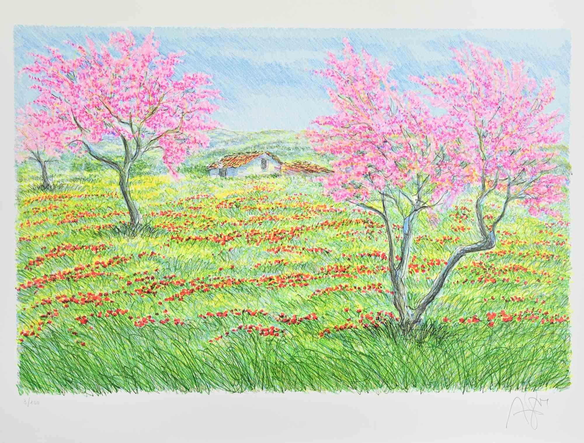 Spring Landscape - Lithograph by Franco Azzinari - 1980s