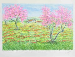 Paesaggio di primavera - Litografia di Franco Azzinari - Anni '80