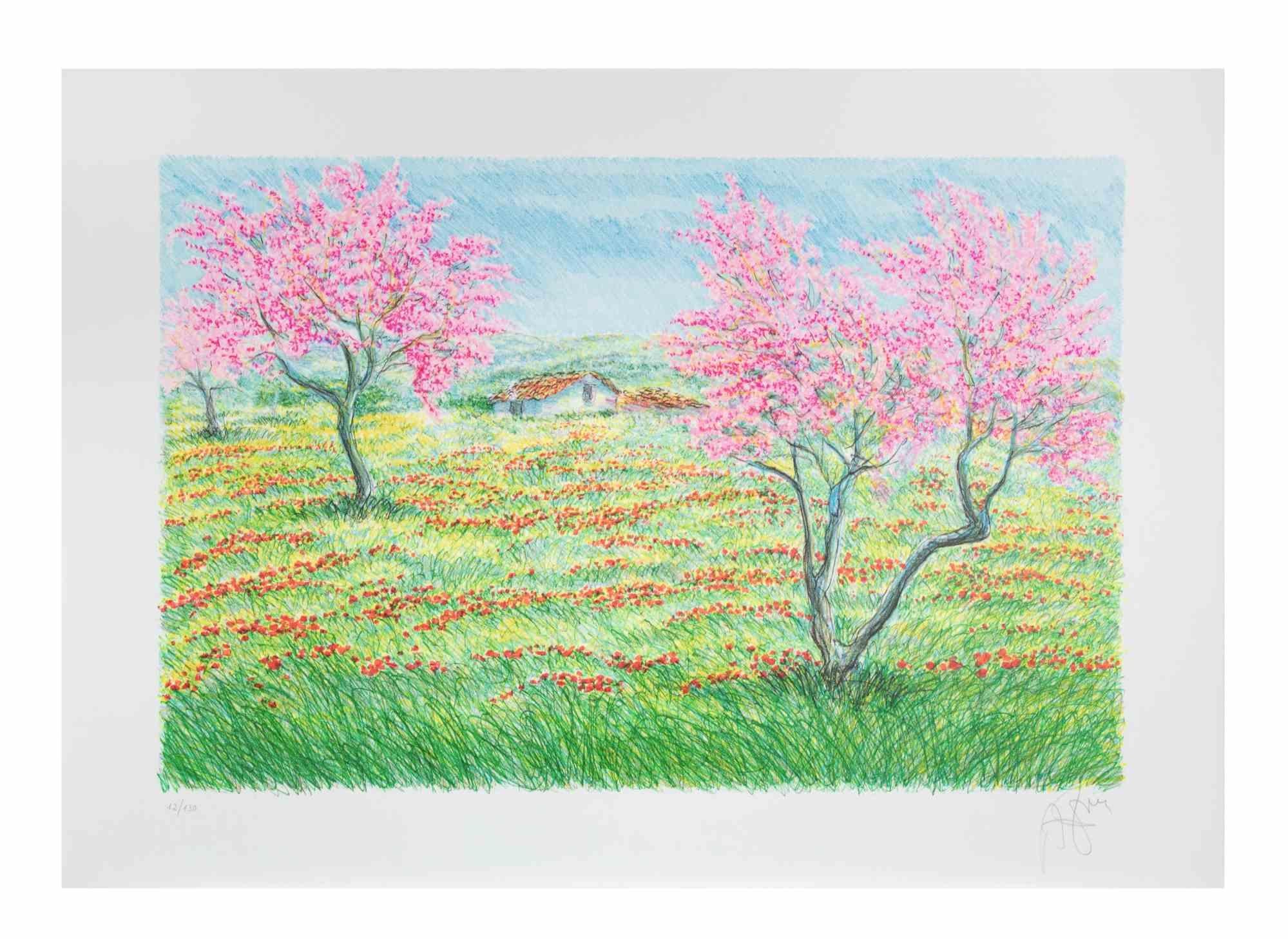 Spring Landscape - Lithograph by Franco Azzinari - 1980s