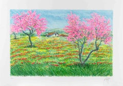 Paesaggio di primavera - Litografia di Franco Azzinari - Anni '80