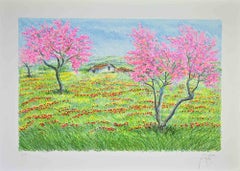 Paysage de printemps - Lithographie de Franco Azzinari - années 1980