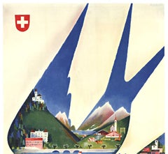 Original 'Springtime in Switzerland' vintage Swiss travel poster