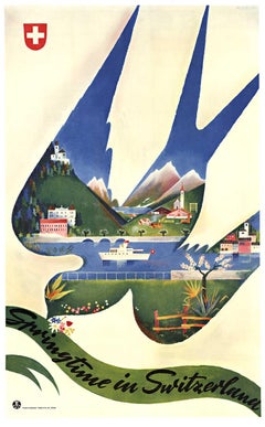 Affiche de voyage suisse vintage originale « Springtime in Switzerland »