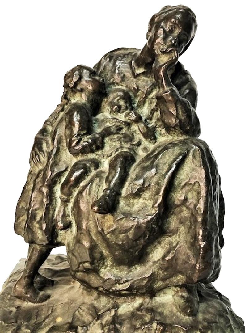 Franco Bargiggia, mother with children, Italian modernist patinated bronze sculpture, Ca. 1950’s

Franco Bargiggia (Italian, 1889-1966) is the author of this seated bronze figure of a mother with a baby on her lap, and holding a young girl