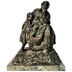 Franco Bargiggia, Mère avec enfants, sculpture en bronze moderniste italienne, années 1950