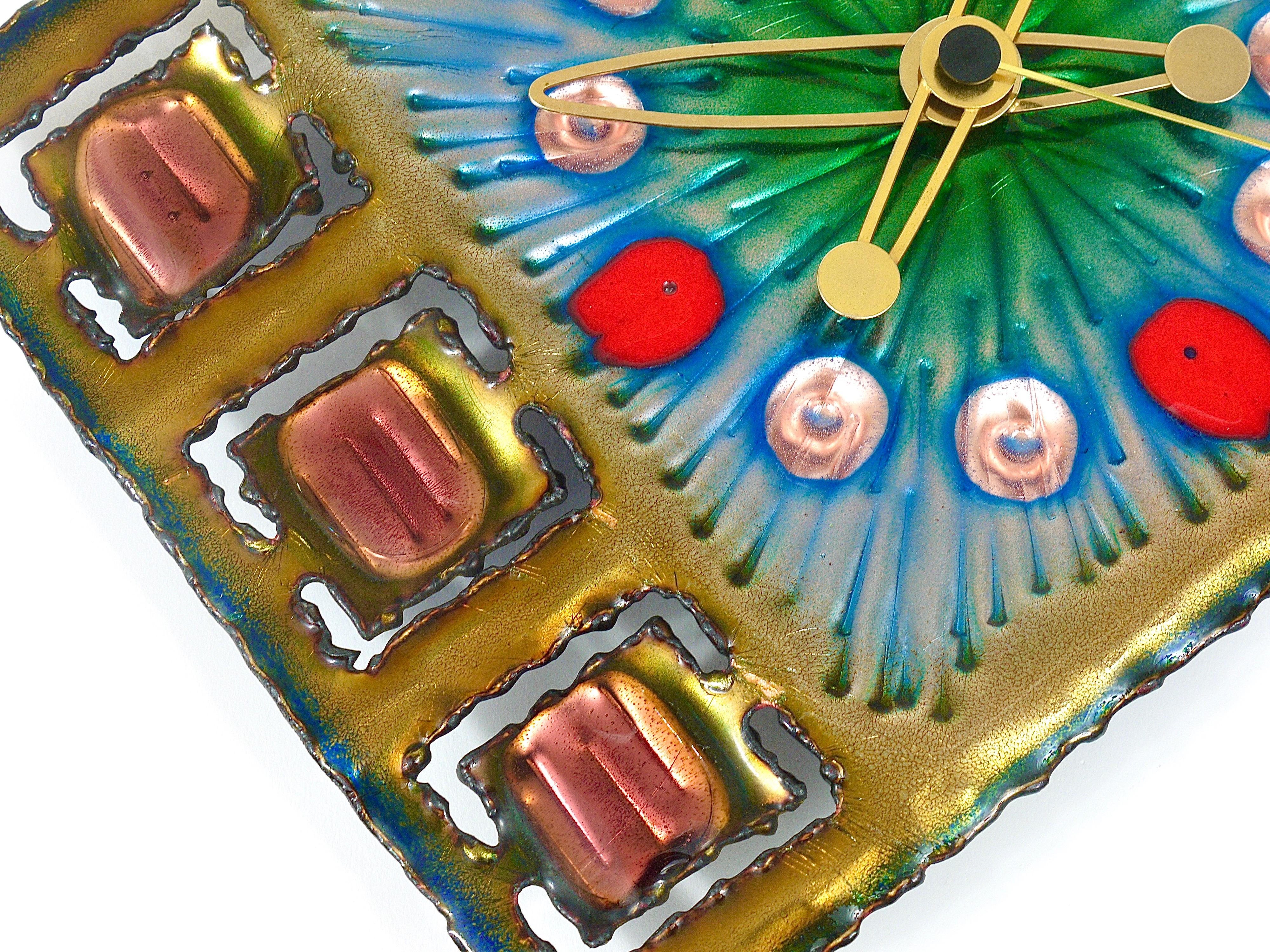 Copper Franco Bastianelli Brutalist Enamel Wall Clock, Studio Cellini, Italy, 1960s