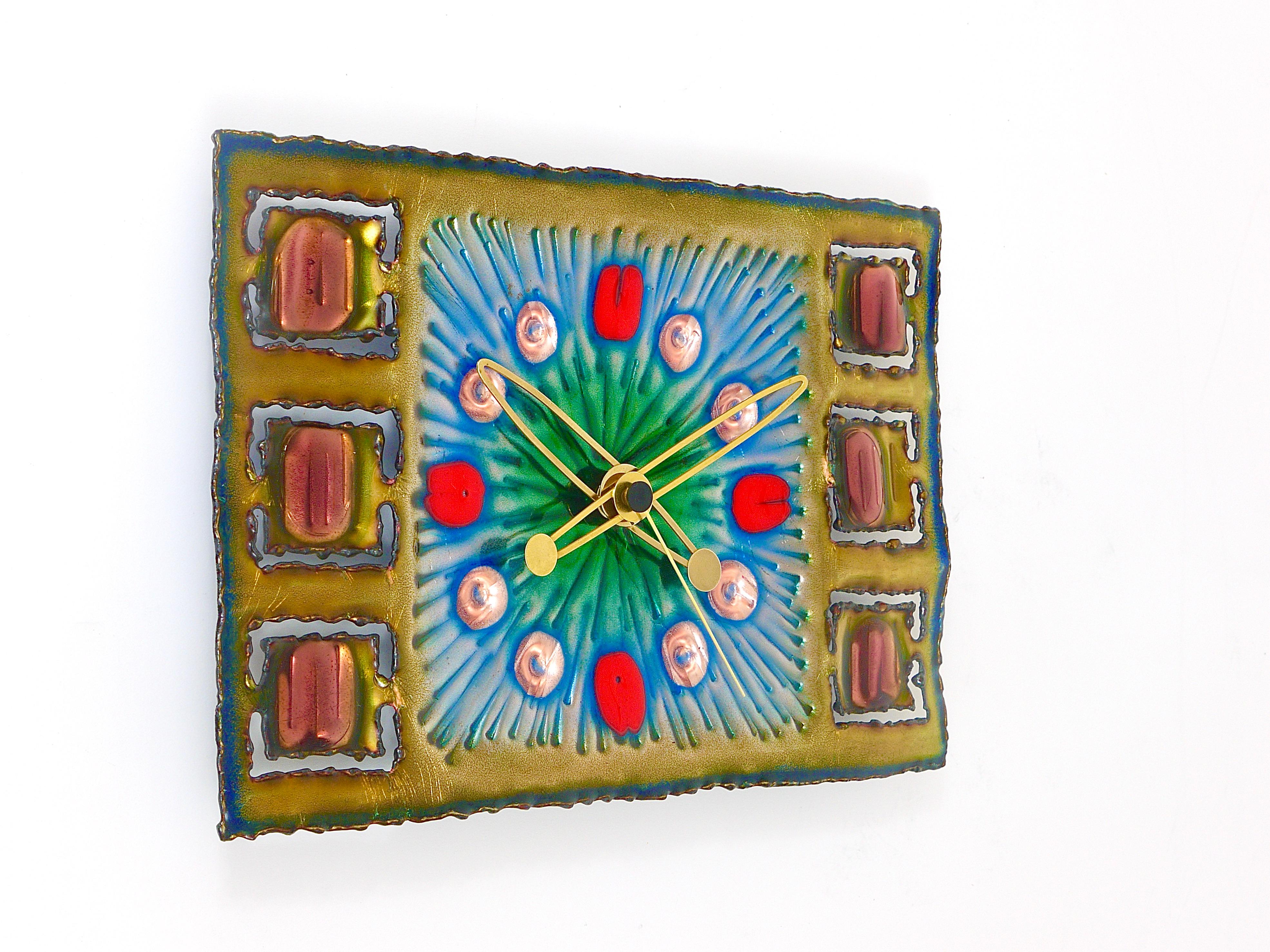 Franco Bastianelli Brutalist Enamel Wall Clock, Studio Cellini, Italy, 1960s 6