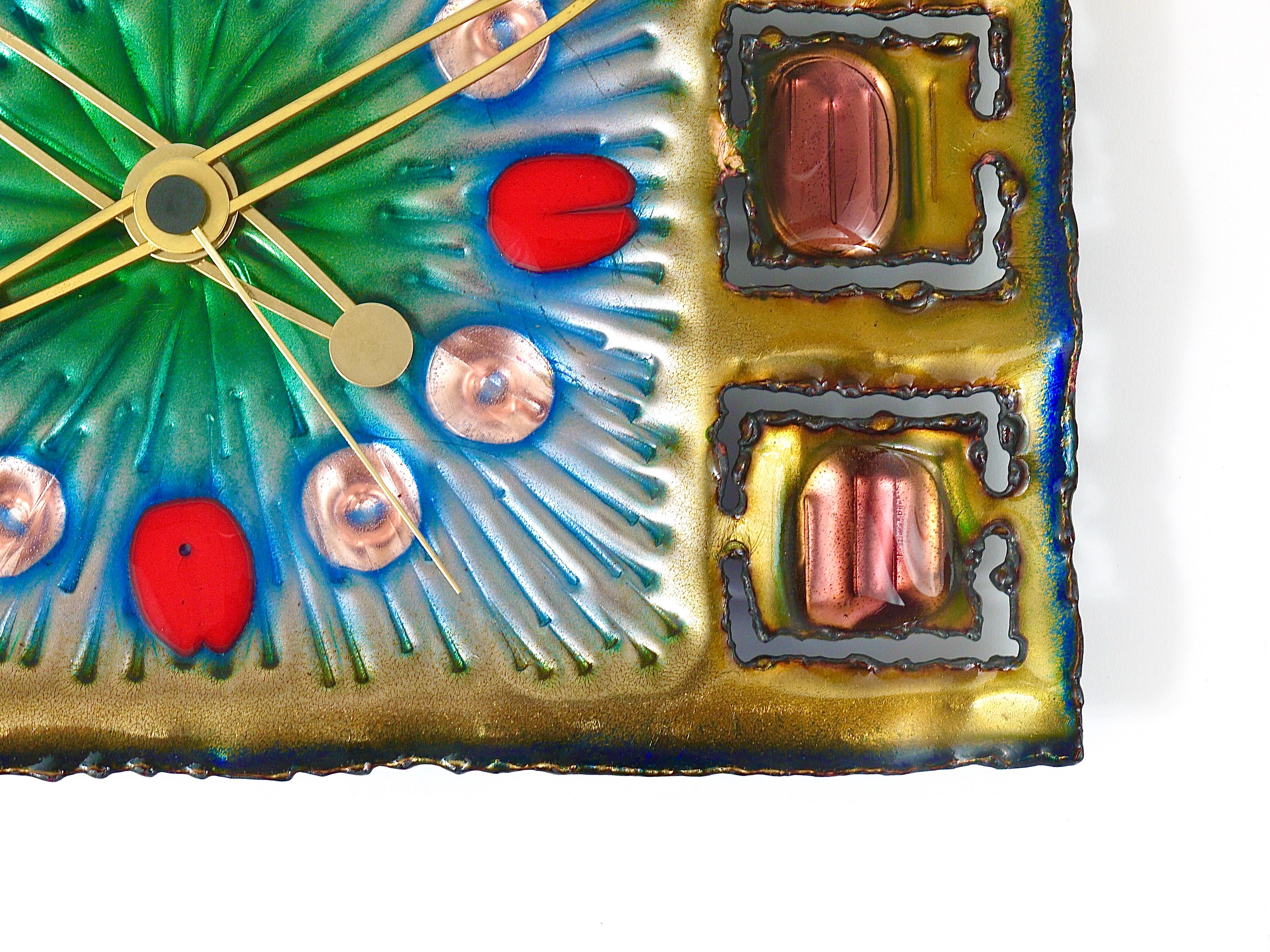 Franco Bastianelli Brutalist Enamel Wall Clock, Studio Cellini, Italy, 1960s 7