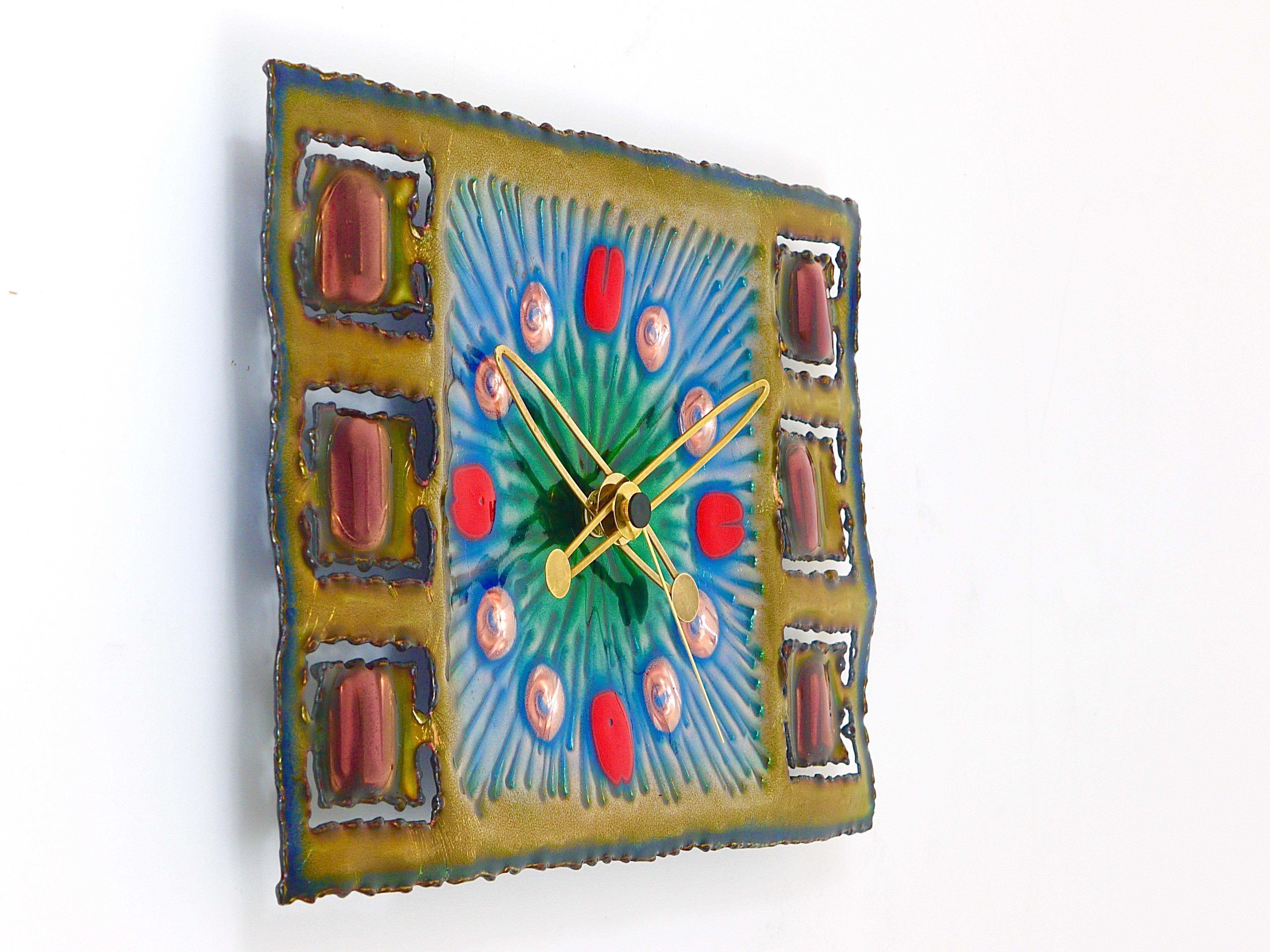 20th Century Franco Bastianelli Brutalist Enamel Wall Clock, Studio Cellini, Italy, 1960s